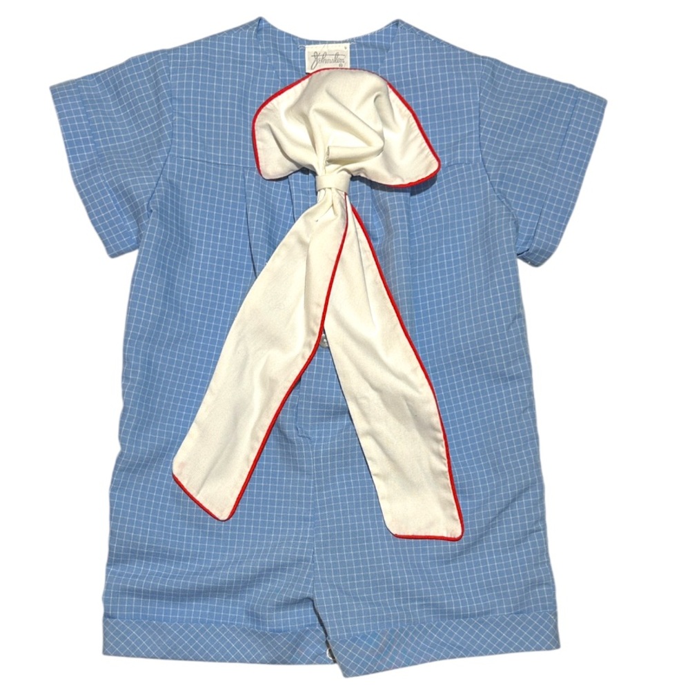 NWOT Vintage Johnstons blue windowpane nautical theme romper 18/24